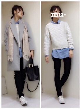 「CONVERSE（コンバース）のconverse（コンバース） ALL STAR OX（オールスターOX）（スニーカー）」を使った、mu-さん（レディース・171cm）の冬コーディネート