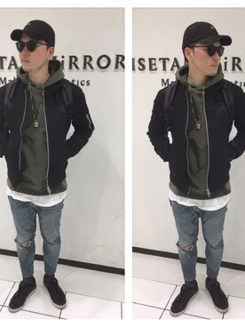 「DOPE（ドープ）のアイテム（キャップ）」を使った、しんちゃんさん（メンズ・183cm）の春コーディネート