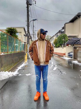 「NIKE（ナイキ）のアイテム（スニーカー、オレンジ系）」を使った、しんちゃんさん（メンズ・183cm）の春コーディネート