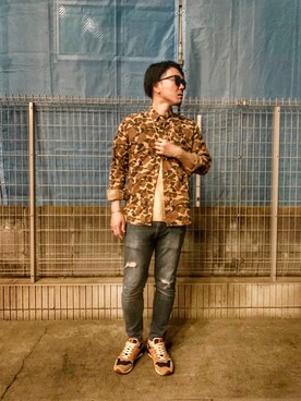 「NEW BALANCE（ニューバランス）のアイテム（スニーカー、ベージュ系）」を使った、しんちゃんさん（メンズ・183cm）の春コーディネート