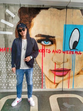 「NIKE（ナイキ）のアイテム（スニーカー、ホワイト系）」を使った、しんちゃんさん（メンズ・183cm）の夏コーディネート
