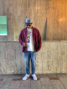 「NIKE（ナイキ）のアイテム（スニーカー、ホワイト系）」を使った、しんちゃんさん（メンズ・183cm）の夏コーディネート