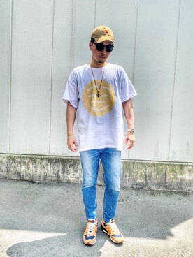 「NEW BALANCE（ニューバランス）のアイテム（スニーカー、ベージュ系）」を使った、しんちゃんさん（メンズ・183cm）の夏コーディネート