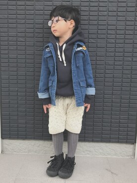 「CIAOPANIC TYPY（チャオパニックティピー）のアイテム（デニムジャケット）」を使った、ゆう。さん（キッズ・110cm）の冬コーディネート