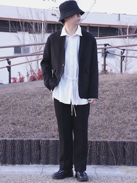「AIVER（アイバー）のT/Cクロスバケットハット（ハット、ブラック系）」を使った、孝(ko)さん（メンズ・179cm）の冬コーディネート