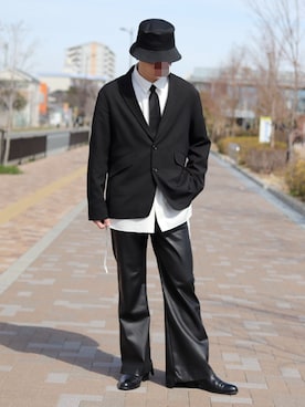 「AIVER（アイバー）のT/Cクロスバケットハット（ハット、ブラック系）」を使った、孝(ko)さん（メンズ・179cm）の冬コーディネート