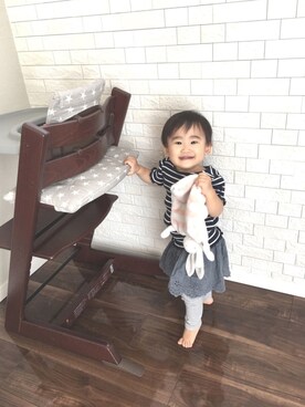 「アイテム（Tシャツ/カットソー、ブルー系）」を使った、risa09さん（キッズ・70cm）の秋コーディネート
