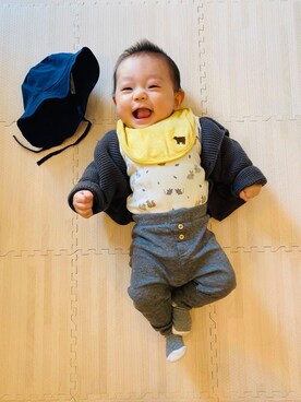 「アイテム（その他ベビー用品、イエロー系）」を使った、o.hinaさん（キッズ・60cm）の春コーディネート