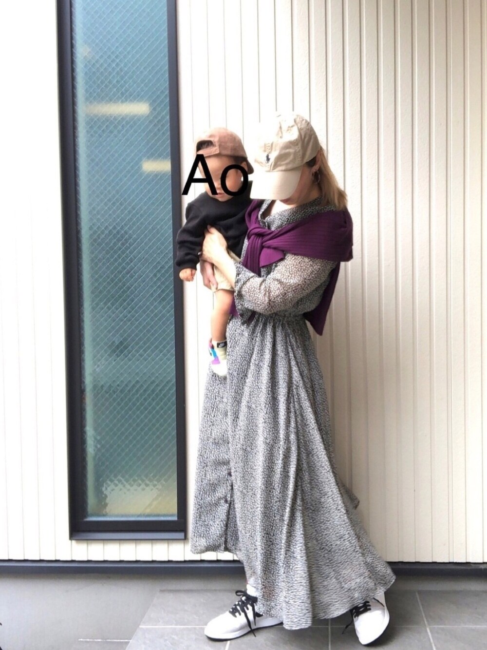 「スニーカーコーデ、スニーカー女子、ジョーダン1、aj1、レオパード、おやこーで。、男の子、1歳」｜「しまむらのアイテム（キャップ、ブラウン系）」を使った、mai✺maiさん（レディース・158cm）の秋コーディネートの1枚目の写真