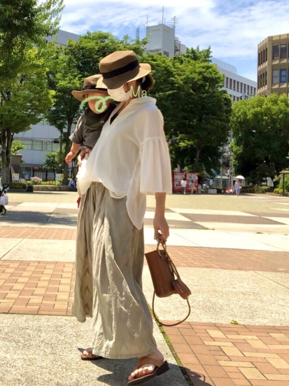 「おやこーで。、ストローハット、サンダル、あじさい、男の子、1歳」｜「あじさいが綺麗だった💫のアイテム（その他、パープル系）」を使った、mai✺maiさん（レディース・158cm）の夏コーディネートの1枚目の写真
