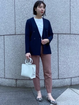 「green label relaxing（グリーンレーベルリラクシング）のSC ハイゲージ テンジク ロングスリーブ Tシャツ / ボーダー（Tシャツ/カットソー）」を使った、AKIさん（レディース・163cm）の冬コーディネート