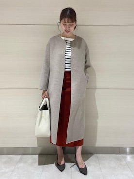 「ビジネス」｜「アイテム（ノーカラーコート）」を使った、AKIさん（レディース・164cm）の秋コーディネート
