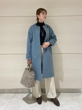 「Tシャツ/カットソー」｜「アイテム（ノーカラーコート）」を使った、AKIさん（レディース・164cm）の秋コーディネート