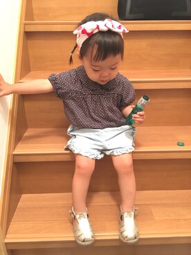 「PEEP ZOOMのアイテム（サンダル）」を使った、cocoさん（キッズ・70cm）の夏コーディネート