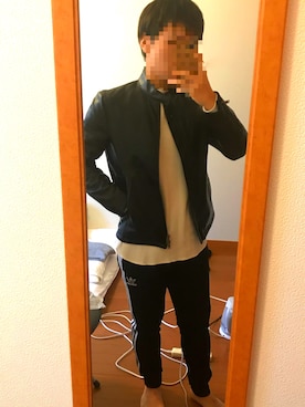 「UNIQLO（ユニクロ）のアイテム（ライダースジャケット、ブラック系）」を使った、shunさん（メンズ・164cm）の秋コーディネート