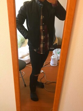 「UNIQLO（ユニクロ）のアイテム（ライダースジャケット、ブラック系）」を使った、shunさん（メンズ・164cm）の秋コーディネート