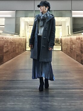 「マキシスカート」｜「アイテム（ダッフルコート）」を使った、のぐちさん（レディース・163cm）の冬コーディネート
