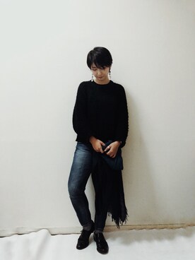 「おおぶりピアス」｜「アイテム（ニット/セーター）」を使った、のぐちさん（レディース・163cm）の秋コーディネート