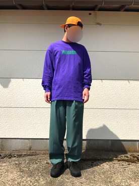 「PLEASURES（プレジャー）のアイテム（帽子）」を使った、Hさん（メンズ・182cm）の春コーディネート