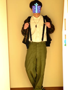 「アイテム（サスペンダー）」を使った、まぁさん（メンズ・165cm）の冬コーディネート