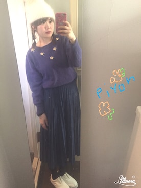 「ボアスニーカー」｜「アイテム（帽子）」を使った、piyonさん（レディース・156cm）の冬コーディネート