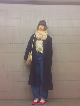 「古着好きな人と繋がりたい」｜「アイテム（バレエシューズ）」を使った、piyonさん（レディース・157cm）の冬コーディネート