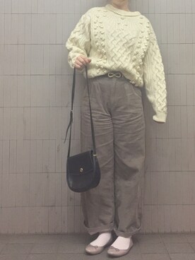 「AMERICAN HOLIC（アメリカンホリック）の【追加生産】太コーデュロイワイドパンツ（その他パンツ）」を使った、piyonさん（レディース・157cm）の冬コーディネート