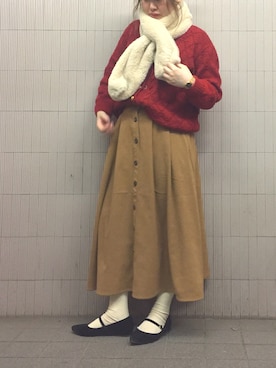 「白タイツ」｜「アイテム（その他）」を使った、piyonさん（レディース・157cm）の冬コーディネート