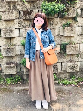 「NET（ネット）のアイテム（デニムジャケット）」を使った、Fang Leeさん（レディース・152cm）の春コーディネート