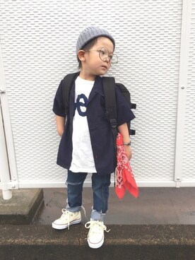 「FREAK'S STORE（フリークスストア）のアイテム（バンダナ/スカーフ）」を使った、TATAさん（キッズ・100cm）の夏コーディネート