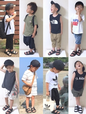 「birkenstock2018ss」｜TATAさん（キッズ・100cm）の夏コーディネート