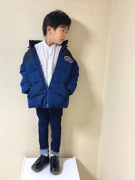 「ノーカラーシャツ」｜「アイテム（ブルゾン）」を使った、TATAさん（キッズ・100cm）の冬コーディネート