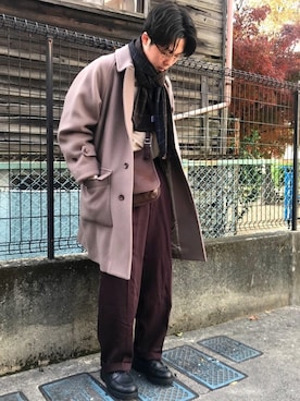 「スティーブンアラン」｜「アイテム（ステンカラーコート）」を使った、yukiさん（メンズ・170cm）の冬コーディネート