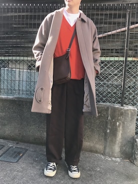 「スティーブンアラン」｜「アイテム（ステンカラーコート）」を使った、yukiさん（メンズ・170cm）の冬コーディネート