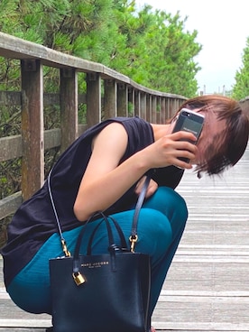 「MARC JACOBS（マークジェイコブス）のアイテム（トートバッグ）」を使った、なこさん（レディース・157cm）の夏コーディネート