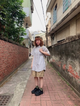 「LMCのアイテム（パンツ）」を使った、ʕʘ̅͜ʘ̅ʔさん（レディース・155cm）の夏コーディネート