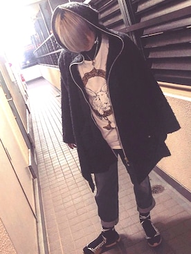 「Yves Saint Laurent（イヴサンローラン）のアイテム（パンツ）」を使った、RIKI＊さん（メンズ・173cm）の冬コーディネート