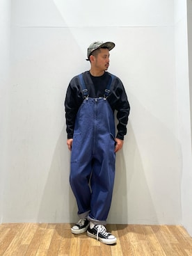 「ニコアンド」｜「アイテム（オールインワン・サロペット）」を使った、to-fuさん（メンズ・165cm）の春コーディネート