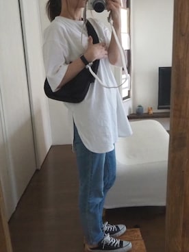 「ZOZO（ゾゾ）のスリムテーパードデニムパンツ［WOMEN］（デニムパンツ）」を使った、KEIさん（レディース・154cm）の夏コーディネート