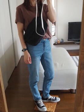 「ZOZO（ゾゾ）のスリムテーパードデニムパンツ［WOMEN］（デニムパンツ）」を使った、KEIさん（レディース・155cm）の夏コーディネート