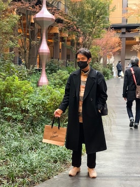 「SHAREEF（シャリーフ）のアイテム（チェスターコート）」を使った、えいちゃんさん（メンズ・173cm）の冬コーディネート