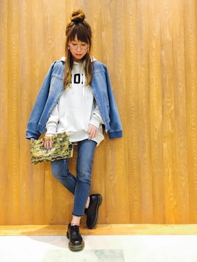 「ハーフアップお団子」｜「アイテム（パーカー）」を使った、Maaakiさん（レディース・152cm）の春コーディネート