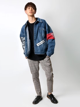 「Lazar（ラザル）のアイテム（デニムジャケット）」を使った、Lazarさん（メンズ・180cm）の春コーディネート