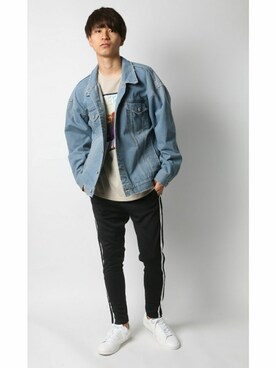 「Lazar（ラザル）のアイテム（デニムジャケット）」を使った、Lazarさん（メンズ・180cm）の春コーディネート