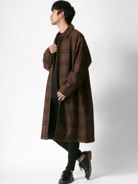 「Lazar（ラザル）のアイテム（チェスターコート）」を使った、Lazarさん（メンズ・177cm）の秋コーディネート