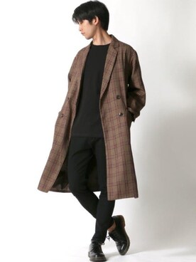 「Lazar（ラザル）のアイテム（チェスターコート）」を使った、Lazarさん（メンズ・177cm）の秋コーディネート