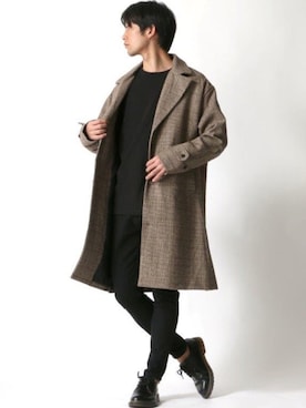 「Lazar（ラザル）のアイテム（チェスターコート）」を使った、Lazarさん（メンズ・177cm）の秋コーディネート