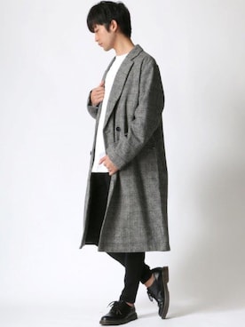 「Lazar（ラザル）のアイテム（チェスターコート）」を使った、Lazarさん（メンズ・177cm）の冬コーディネート
