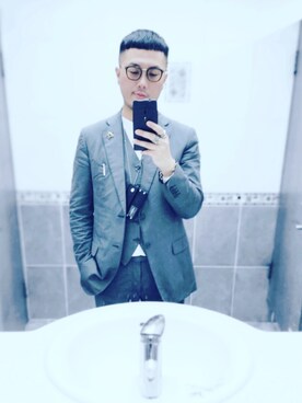 「MONTBLANC（モンブラン）のアイテム」を使った、Steven Muさん（メンズ・177cm）の秋コーディネート