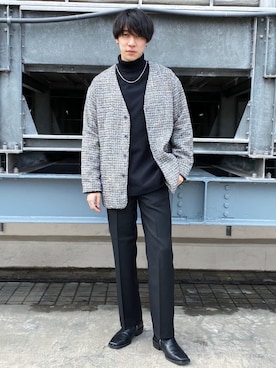 「ノーカラージャケット」｜hayatoさん（メンズ・180cm）の冬コーディネート